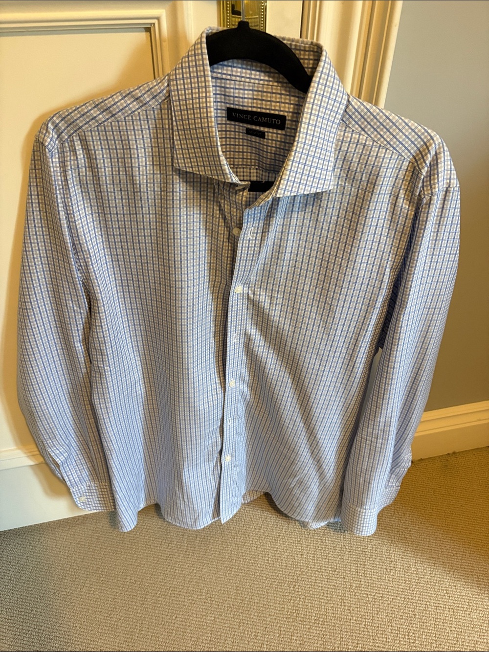 Vince Camuto Light Blue and White Micro-Check Dress Shirt
